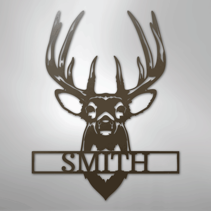 Custom Metal Wall Art - Personalized Buck Antler Sign Stone