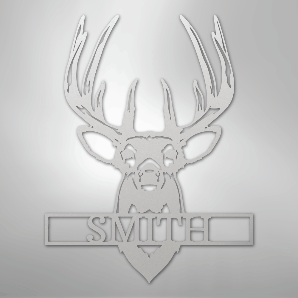 Custom Metal Wall Art - Personalized Buck Antler Sign White