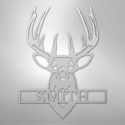 Custom Metal Wall Art - Personalized Buck Antler Sign White