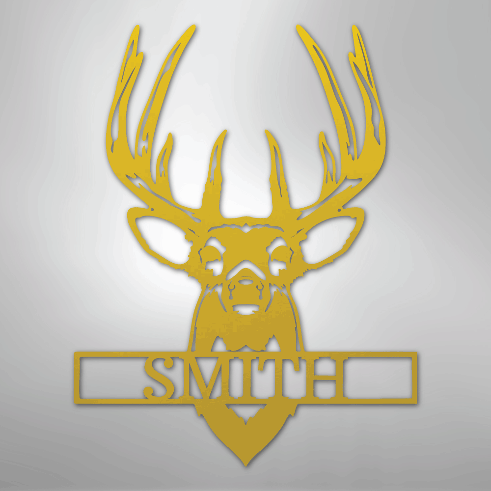Custom Metal Wall Art - Personalized Buck Antler Sign Yellow