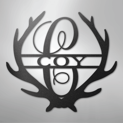 Custom Metal Wall Art - Personalized Deer Antler Monogram Sign