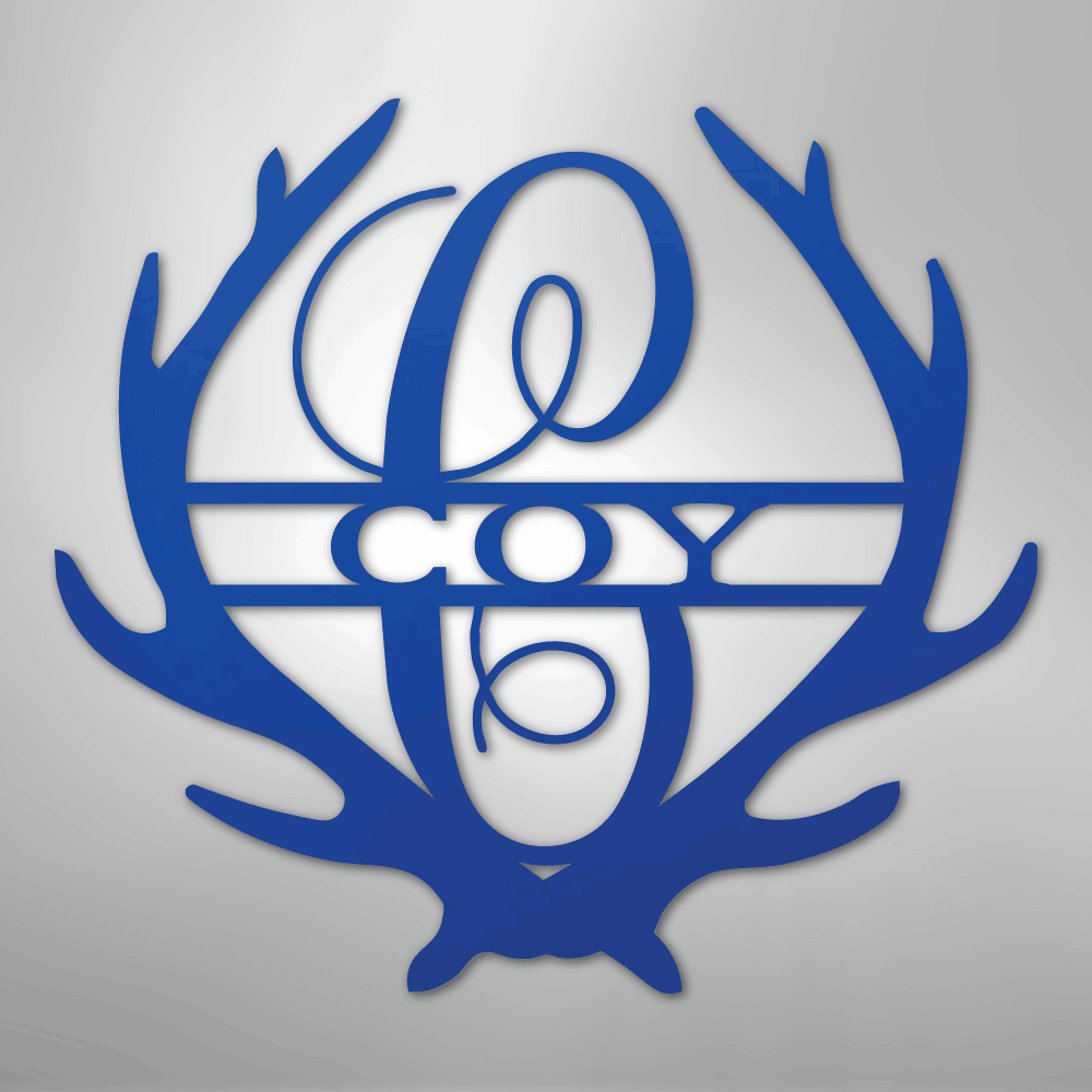 Custom Metal Wall Art - Personalized Deer Antler Monogram Sign Blue