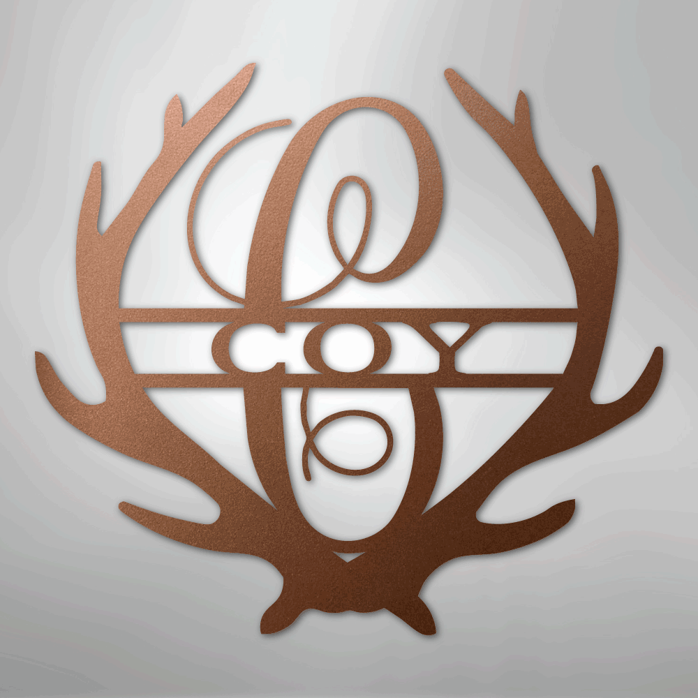 Custom Metal Wall Art - Personalized Deer Antler Monogram Sign Copper