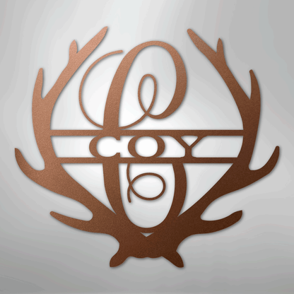 Custom Metal Wall Art - Personalized Deer Antler Monogram Sign Copper