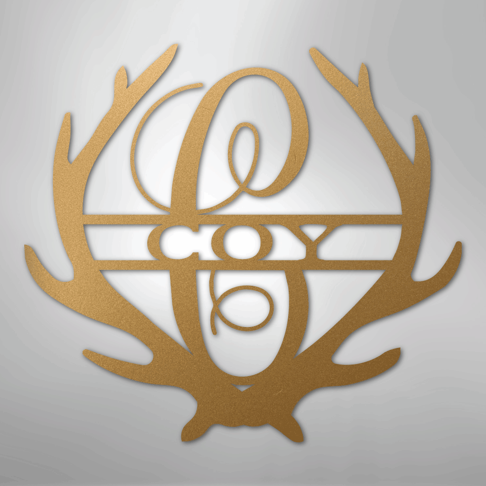 Custom Metal Wall Art - Personalized Deer Antler Monogram Sign Gold