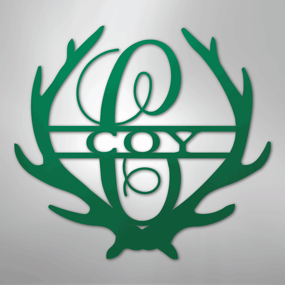 Custom Metal Wall Art - Personalized Deer Antler Monogram Sign Green