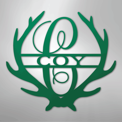 Custom Metal Wall Art - Personalized Deer Antler Monogram Sign Green