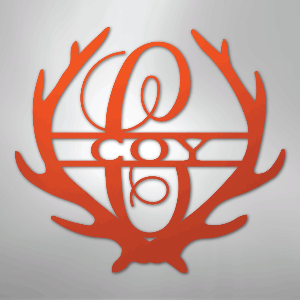 Custom Metal Wall Art - Personalized Deer Antler Monogram Sign Orange