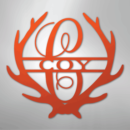 Custom Metal Wall Art - Personalized Deer Antler Monogram Sign Orange