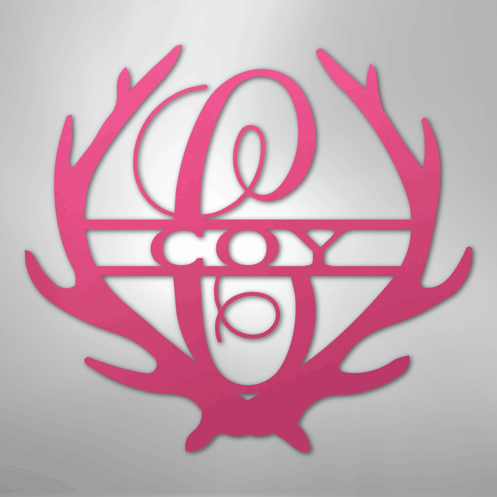 Custom Metal Wall Art - Personalized Deer Antler Monogram Sign Pink