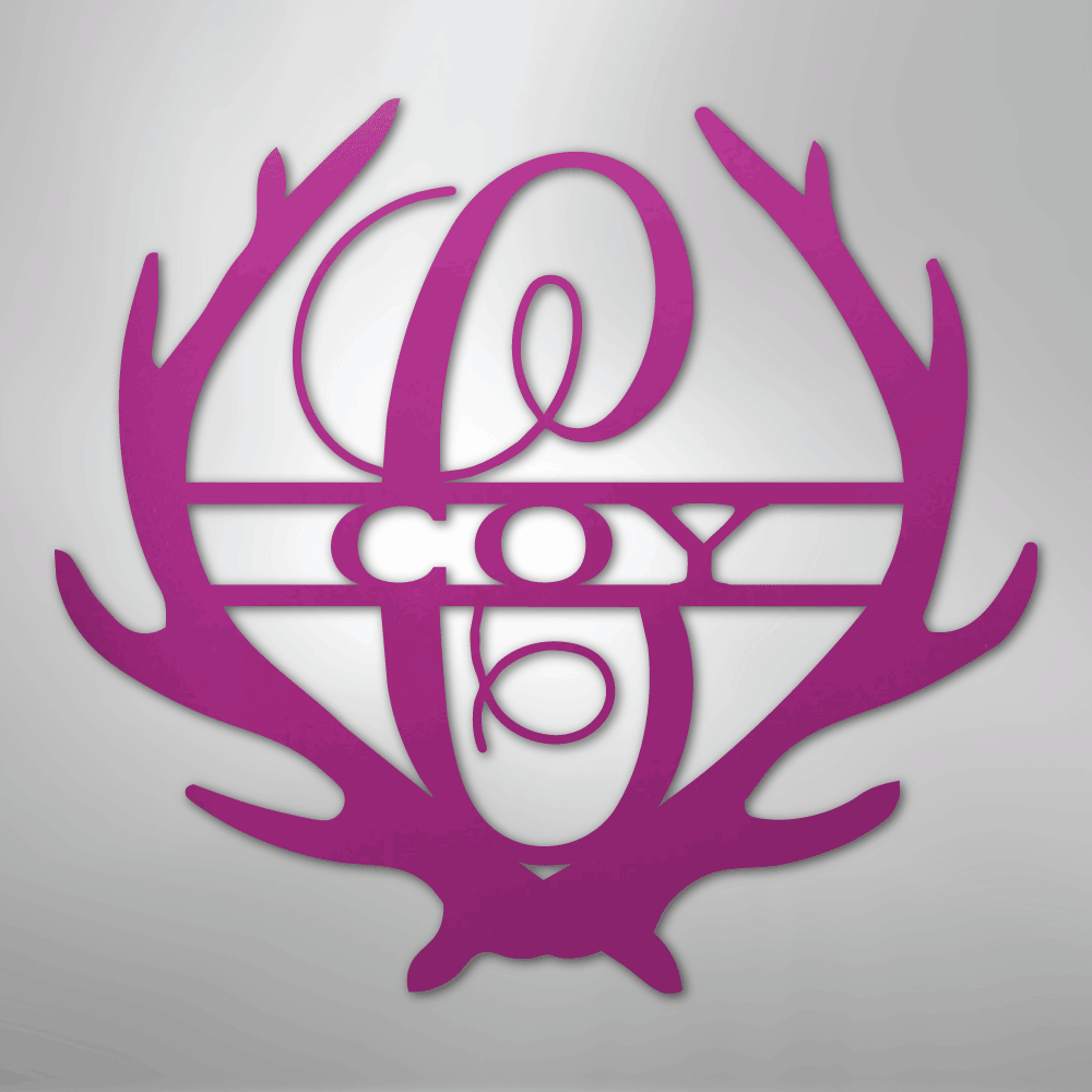 Custom Metal Wall Art - Personalized Deer Antler Monogram Sign Purple