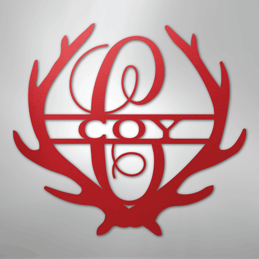 Custom Metal Wall Art - Personalized Deer Antler Monogram Sign Red