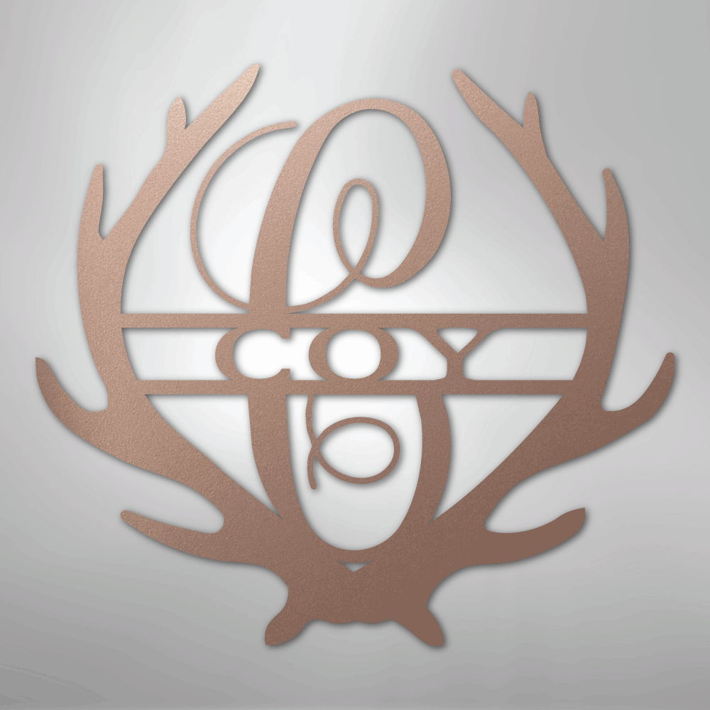 Custom Metal Wall Art - Personalized Deer Antler Monogram Sign Rose