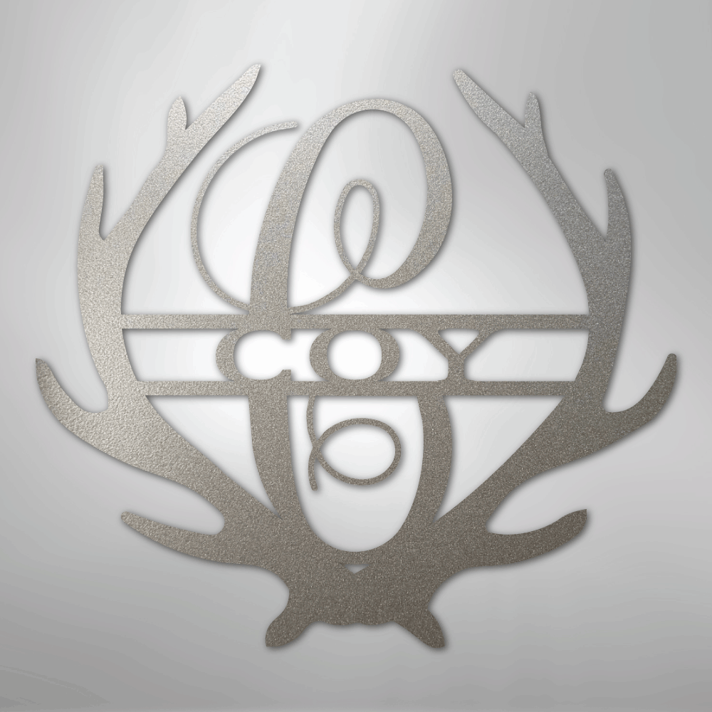 Custom Metal Wall Art - Personalized Deer Antler Monogram Sign Silver