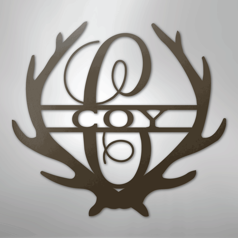 Custom Metal Wall Art - Personalized Deer Antler Monogram Sign Stone