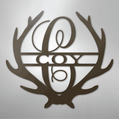 Custom Metal Wall Art - Personalized Deer Antler Monogram Sign Stone