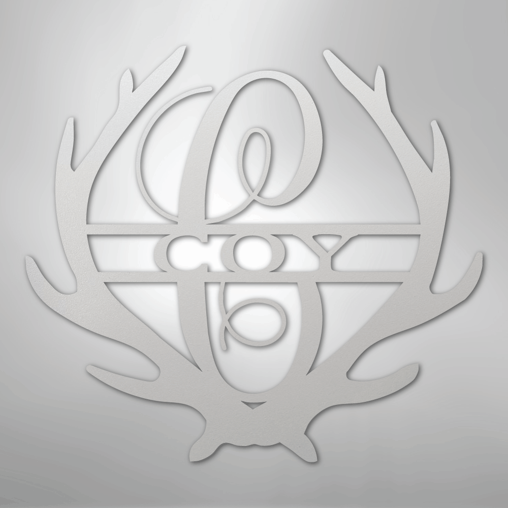 Custom Metal Wall Art - Personalized Deer Antler Monogram Sign White