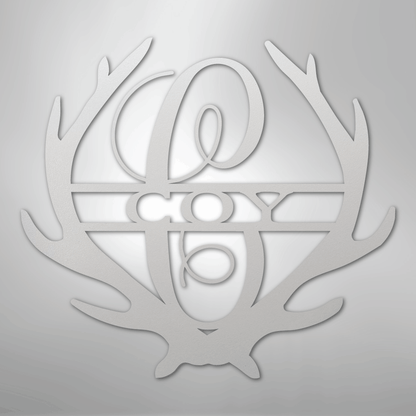Custom Metal Wall Art - Personalized Deer Antler Monogram Sign White
