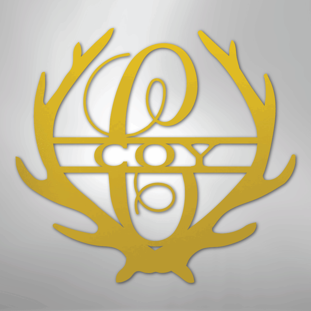 Custom Metal Wall Art - Personalized Deer Antler Monogram Sign Yellow