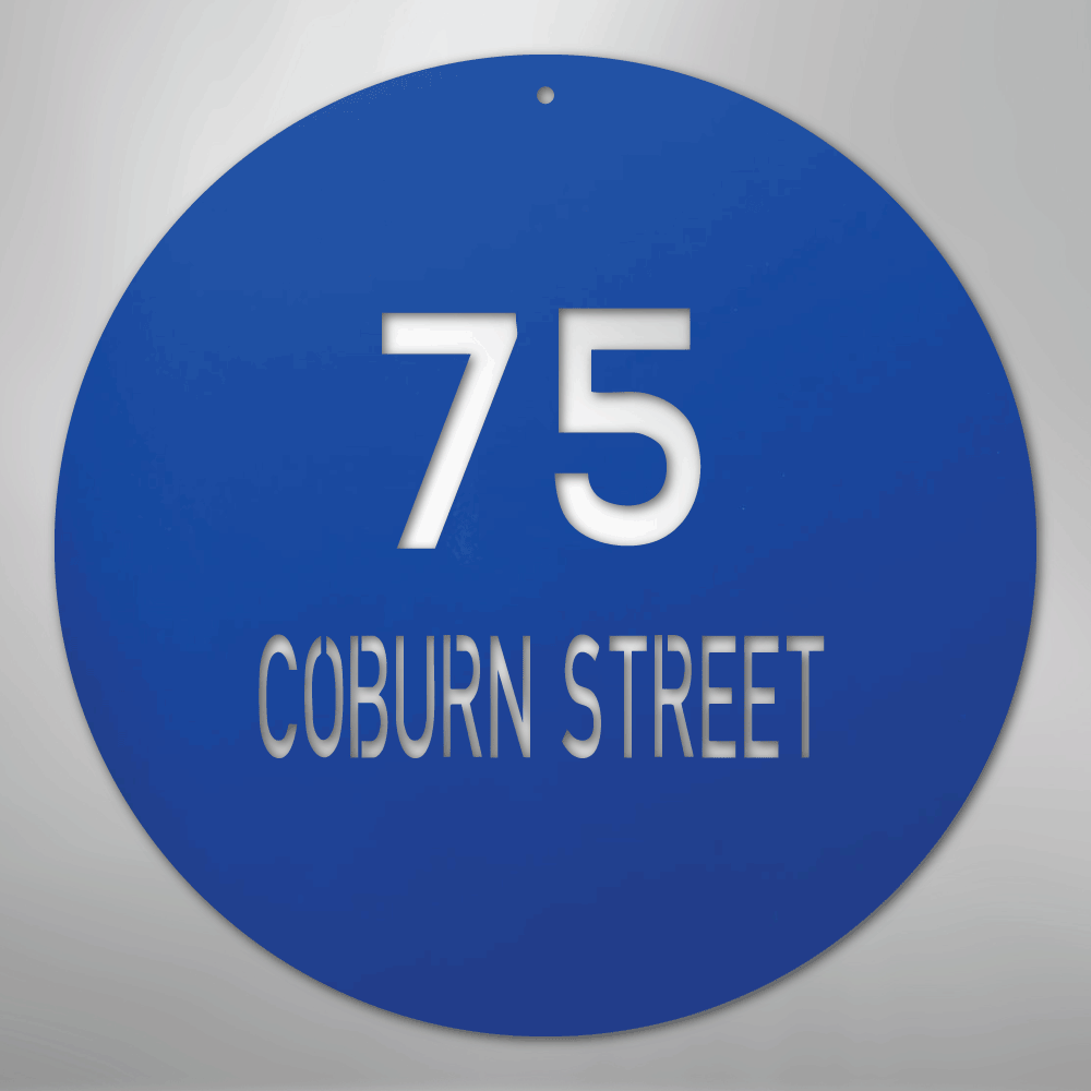 Custom Metal Sign - Personalized Round House Number Plaque Blue