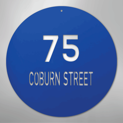 Custom Metal Sign - Personalized Round House Number Plaque Blue