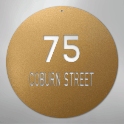 Custom Metal Sign - Personalized Round House Number Plaque Gold