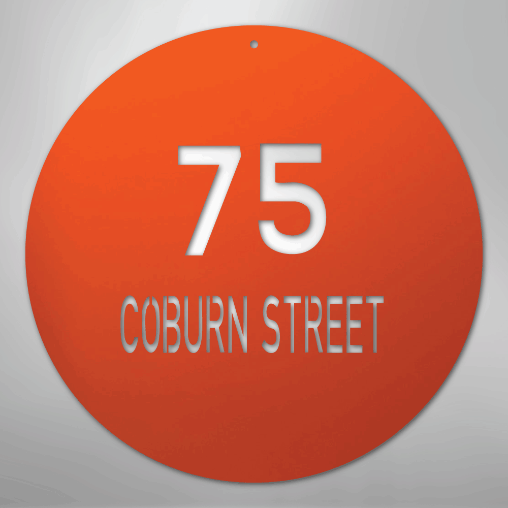 Custom Metal Sign - Personalized Round House Number Plaque Orange