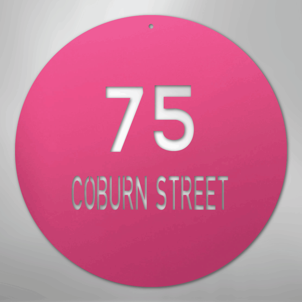 Custom Metal Sign - Personalized Round House Number Plaque Pink