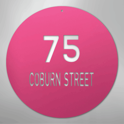 Custom Metal Sign - Personalized Round House Number Plaque Pink
