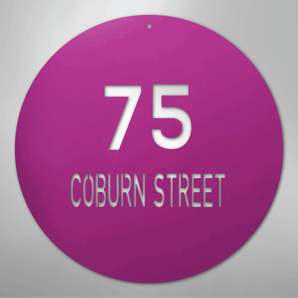 Custom Metal Sign - Personalized Round House Number Plaque Purple