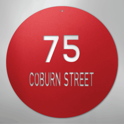 Custom Metal Sign - Personalized Round House Number Plaque Red