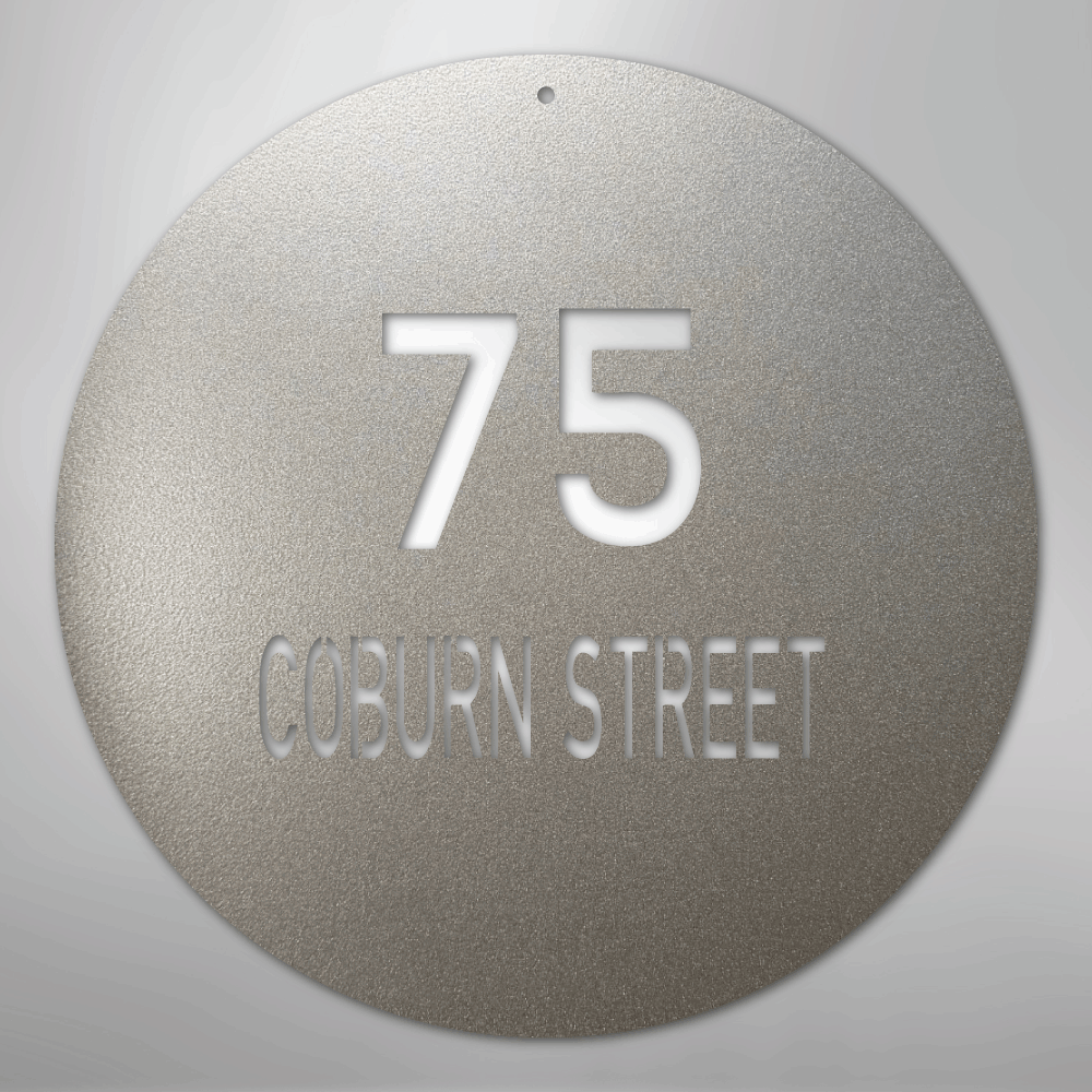 Custom Metal Sign - Personalized Round House Number Plaque Silver