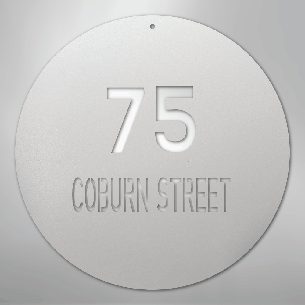 Custom Metal Sign - Personalized Round House Number Plaque White