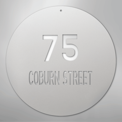 Custom Metal Sign - Personalized Round House Number Plaque White