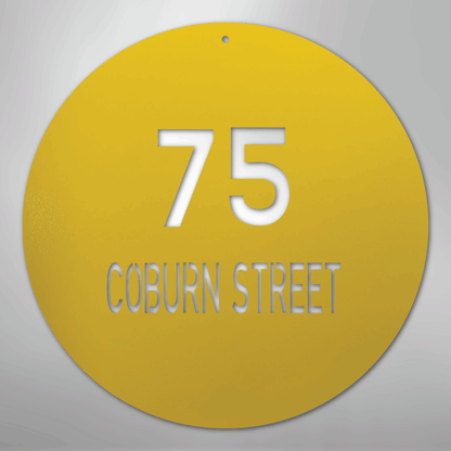 Custom Metal Sign - Personalized Round House Number Plaque Yellow