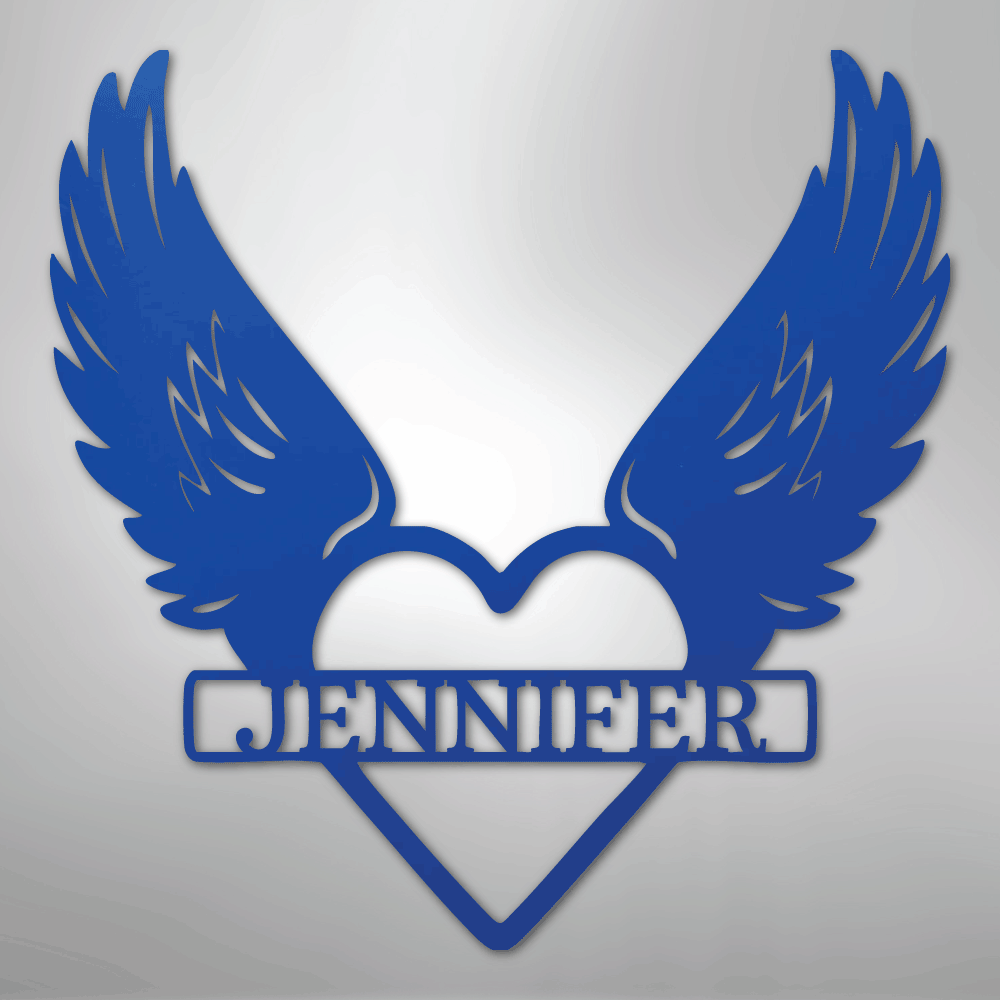 Custom Metal Wall Art - Angel Wing Remembrance Sign Blue