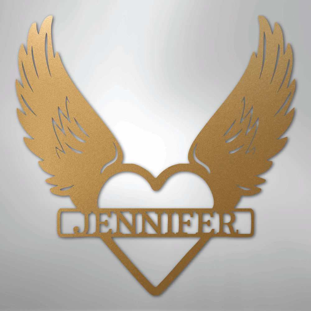 Custom Metal Wall Art - Angel Wing Remembrance Sign Gold