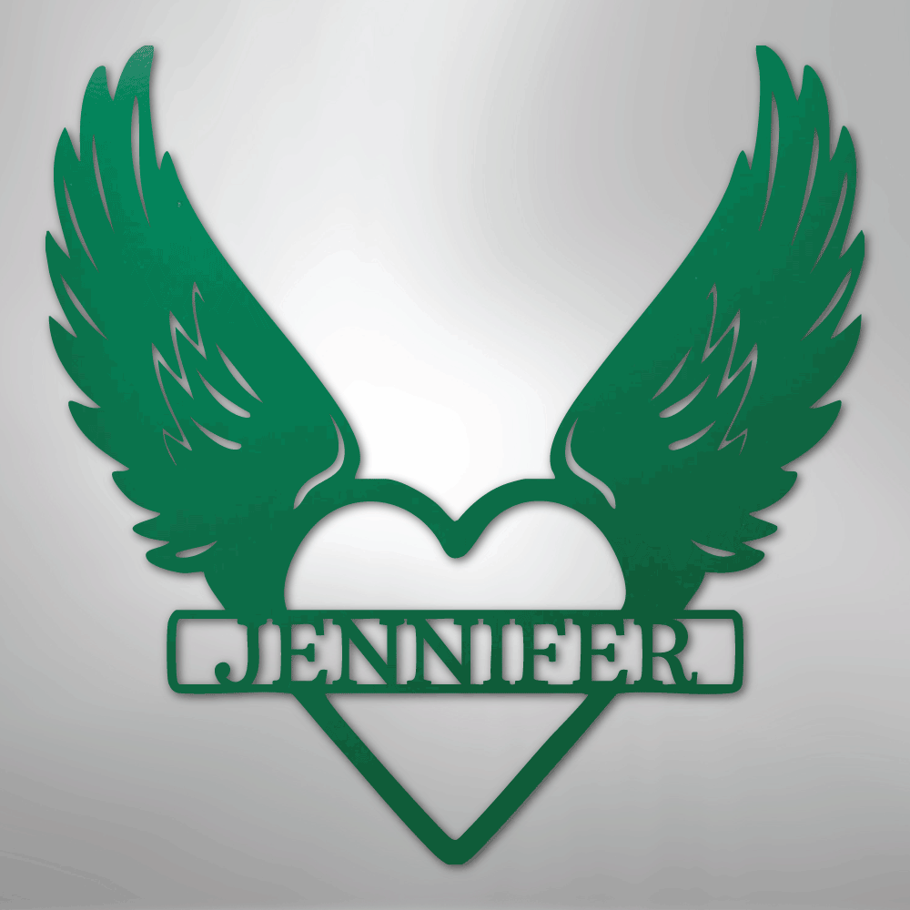 Custom Metal Wall Art - Angel Wing Remembrance Sign Green