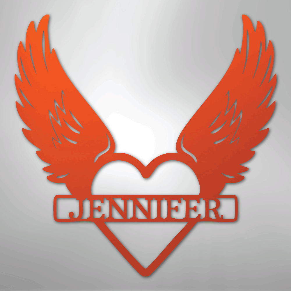 Custom Metal Wall Art - Angel Wing Remembrance Sign Orange