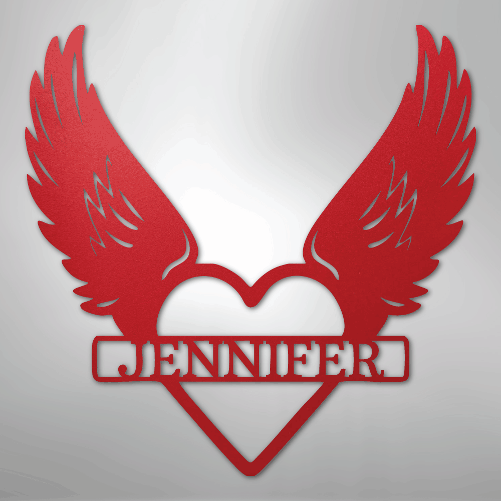 Custom Metal Wall Art - Angel Wing Remembrance Sign Red