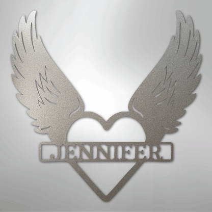 Custom Metal Wall Art - Angel Wing Remembrance Sign Silver