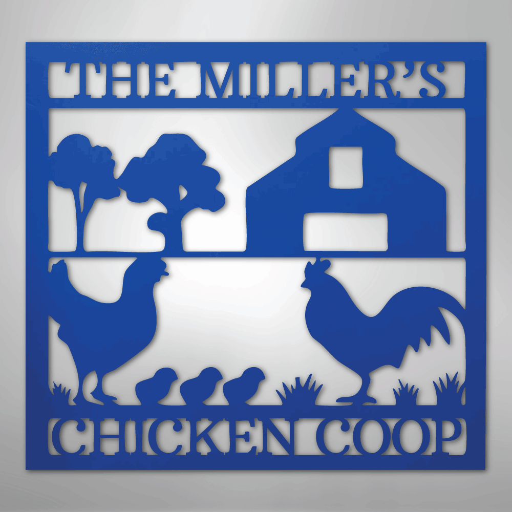 Custom Metal Wall Art - Homestead Chicken Coop Sign Blue