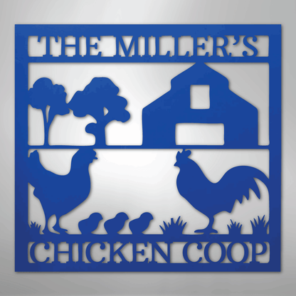 Custom Metal Wall Art - Homestead Chicken Coop Sign Blue