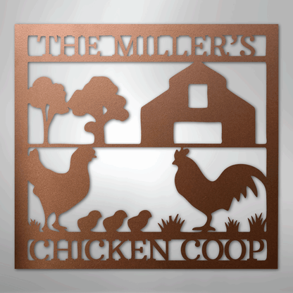 Custom Metal Wall Art - Homestead Chicken Coop Sign Copper