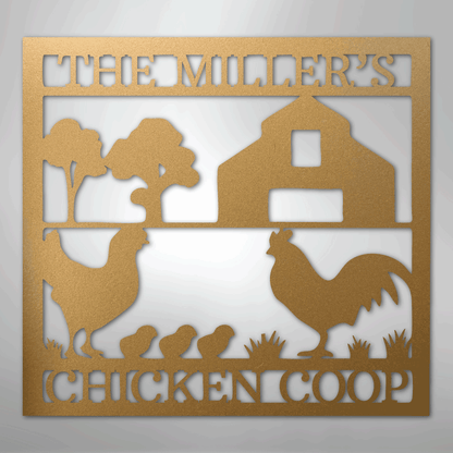 Custom Metal Wall Art - Homestead Chicken Coop Sign Gold