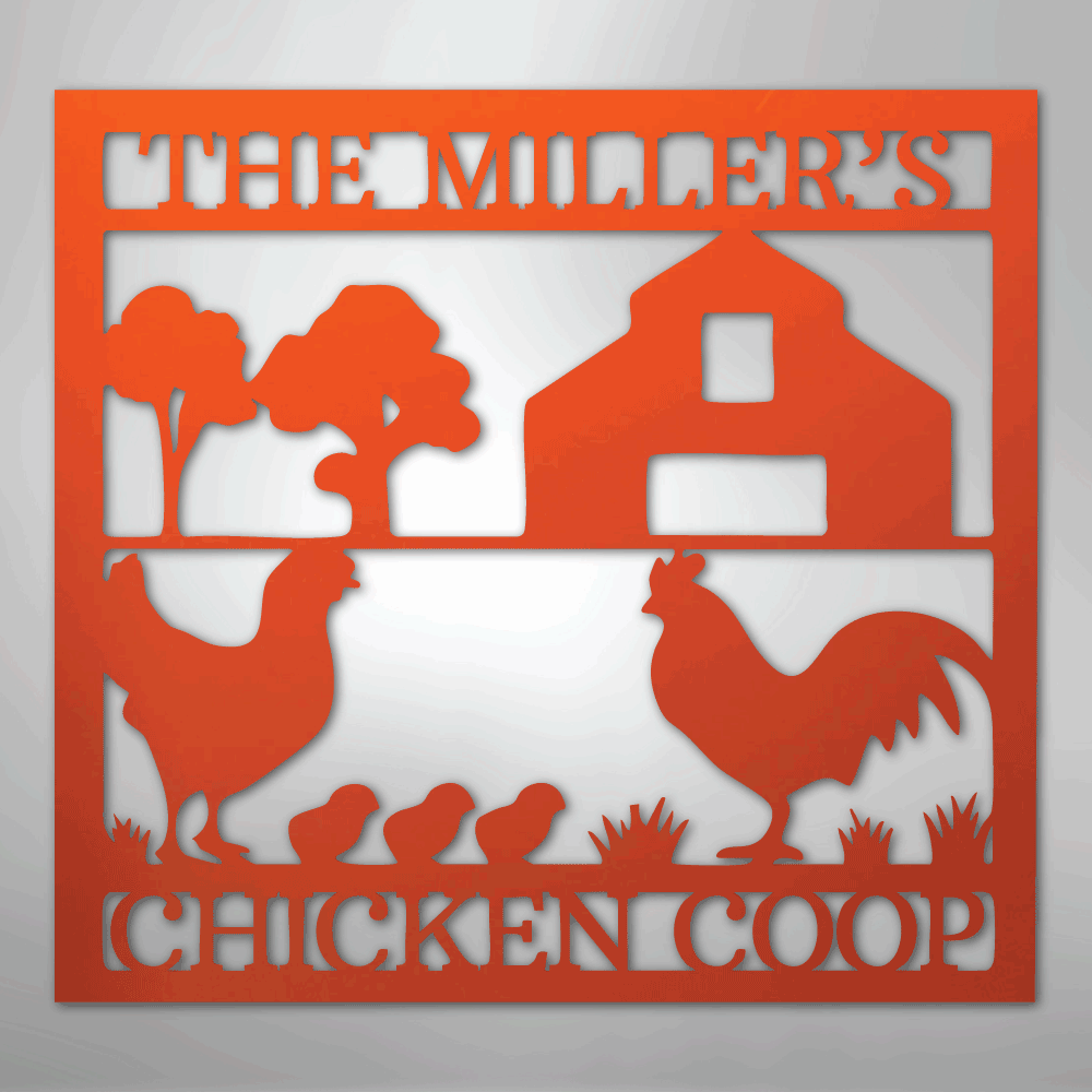 Custom Metal Wall Art - Homestead Chicken Coop Sign Orange