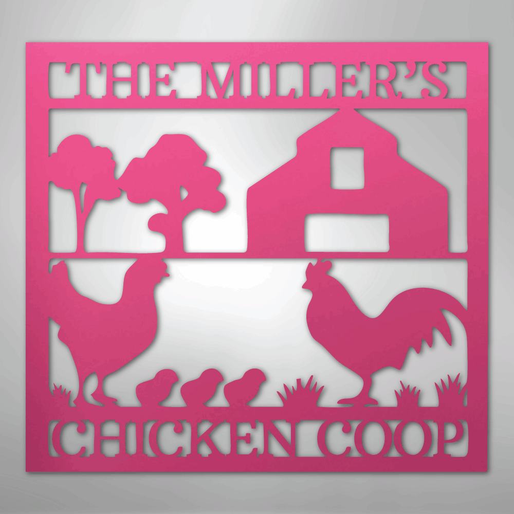 Custom Metal Wall Art - Homestead Chicken Coop Sign Pink