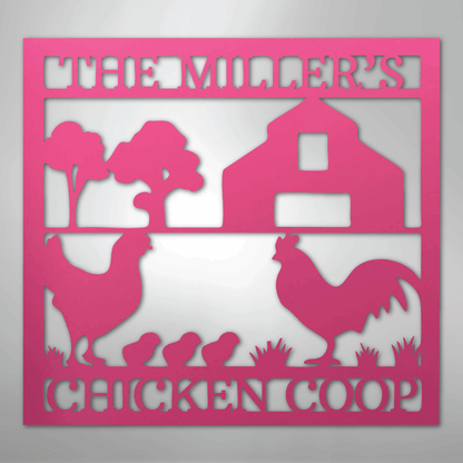 Custom Metal Wall Art - Homestead Chicken Coop Sign Pink