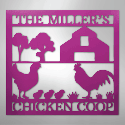 Custom Metal Wall Art - Homestead Chicken Coop Sign Purple
