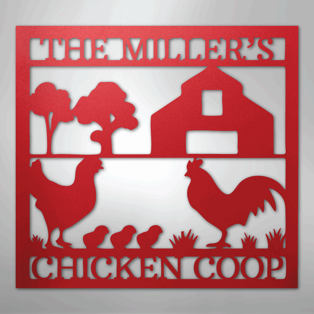 Custom Metal Wall Art - Homestead Chicken Coop Sign Red